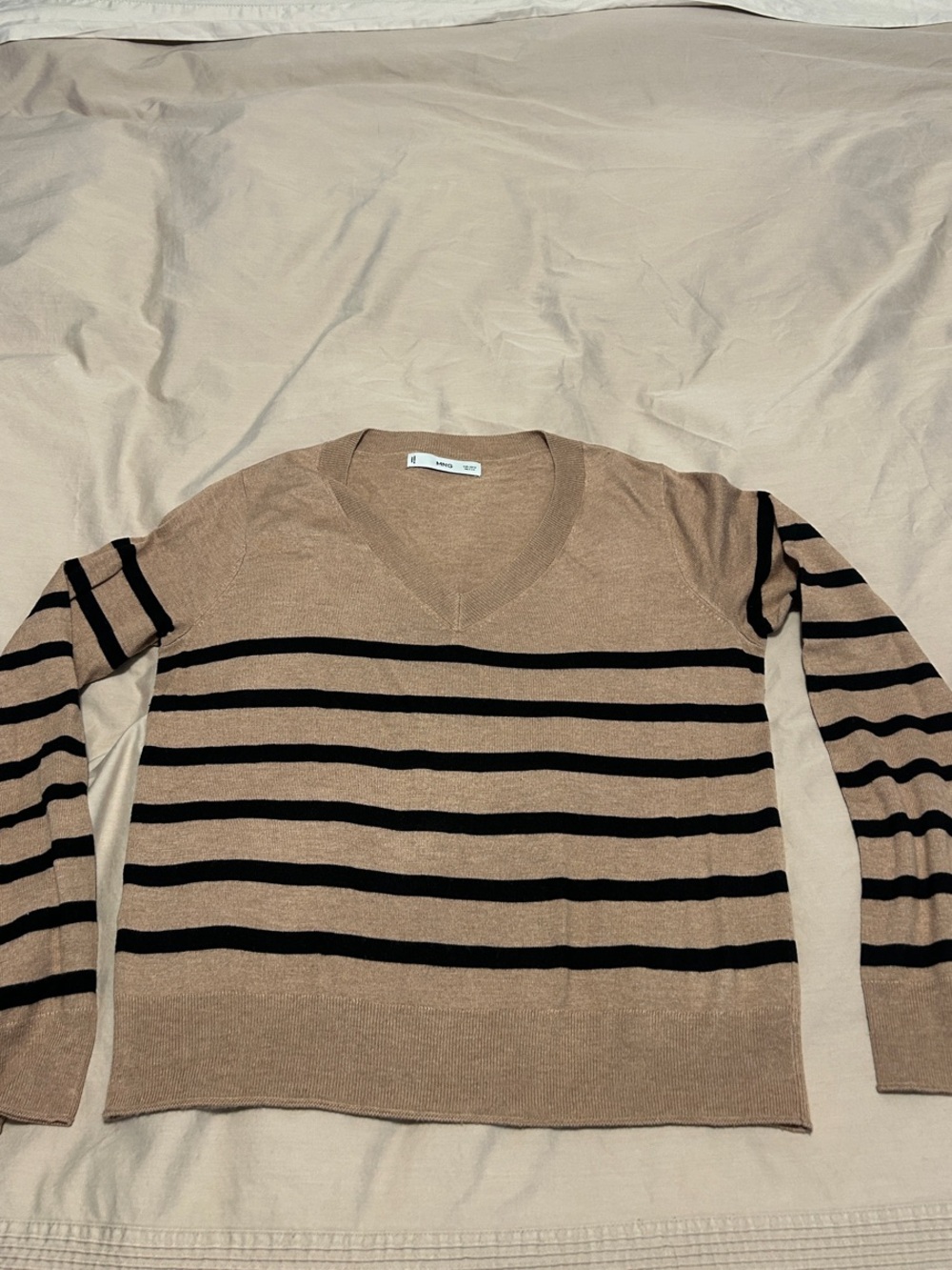 Mango Women's V-Neck Striped Sweater in Brown and Black